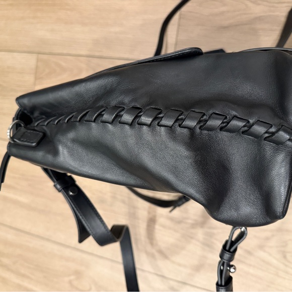 Black leather All Saints Fin Shoulder Backpack - Picture 3 of 11